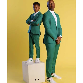 Одежда для родителей и детей для отца и сына, облегающие зеленые мужские костюмы, костюмы для мальчиков/свадебный вечерний костюм Homme, детский комплект, блейзер