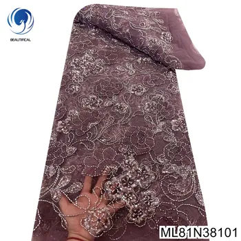 Новейшее кружевное полотно с цветочным узором и тяжелыми Африканскими блестками из бисера, великолепное свадебное платье ML81N381