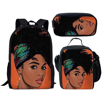 Популярные мультяшные Модные африканские девушки, 3 шт./компл. Рюкзак с 3D принтом, студенческая сумка для книг, дорожный рюкзак для ноутбука, сумки для ланча, пенал