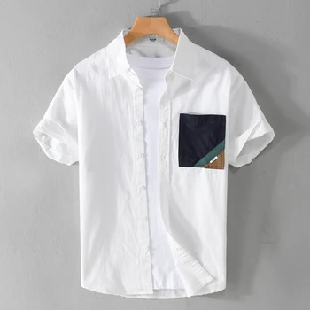 Новые Дизайнерские Качественные брендовые рубашки из чистого хлопка с короткими рукавами Для мужчин, Модные Удобные топы в стиле пэчворк, Одежда Camisa Masculina