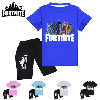 Костюм-футболка Fortnite, шорты с коротким рукавом, детская спортивная одежда из 2 предметов, хлопковая повседневная одежда для мальчиков и девочек