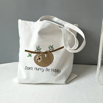 Модная литературная ретро-сумка-тоут, не спешите, будьте счастливы, Холщовые сумки с принтом ленивца, простая хозяйственная сумка, женская классическая сумка-тоут