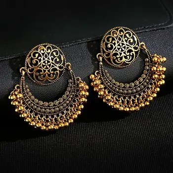 Ретро Луна Индийские ювелирные изделия Серьги Джумка Orecchini Винтажные серьги с кисточками в виде цыганского цветка золотого цвета для женщин