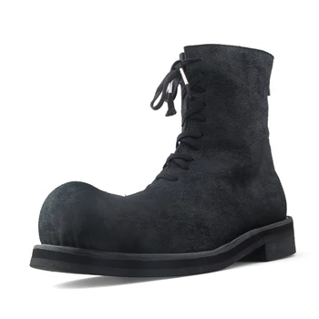 Высококачественные зимние черные ботинки Martin с круглым носком, ботильоны из натуральной кожи, увеличивающие рост мужские ботинки на шнуровке