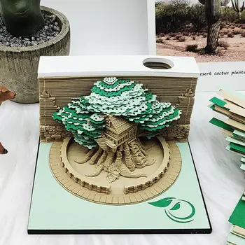 Зеленый Домик На Дереве Трехмерная Резьба По Бумаге Craft Блокнот Для Заметок 3D Art Memo Pad Sticky Notes Креативные Офисные Канцелярские Принадлежности Блокнот