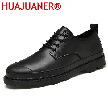 Кожаная мужская обувь, уличная повседневная обувь на шнуровке, модные черные кроссовки, мужские оксфорды в стиле панк, деловая обувь ручной работы