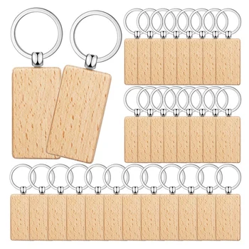 50 Штук пустых деревянных брелоков для ключей, заготовки для гравировки ключей, незаконченный деревянный брелок для ключей, брелки для ключей для поделок своими руками