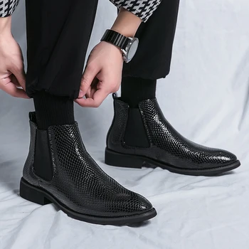 Весенне-осенние мужские Черные рабочие ботинки Из Искусственной кожи, Модные Дизайнерские ботинки 
