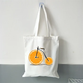 Женская холщовая сумка для покупок с забавным рисунком Лимона и апельсина, сумка-тоут с велосипедным рисунком, сумки-тоут большой емкости, студенческая сумка для книг, подарок для друзей