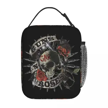 Guns N Roses Череп С цветочной изоляцией, сумки для ланча, Контейнер для еды, портативный Ланч-бокс, сумка для Бенто, Школьные путешествия