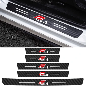 для Audi Q4 Логотип из углеродного волокна, наклейки на порог автомобиля, Задний порог багажника, наклейки против царапин, украшение защитной пленки