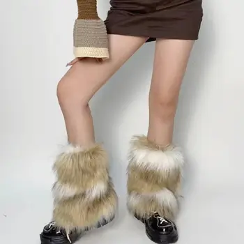 1 пара осенне-зимних женских гетр с мехом в стиле хип-хоп панк, непромокаемые носки из искусственного меха, ботинки, носки для повседневной носки