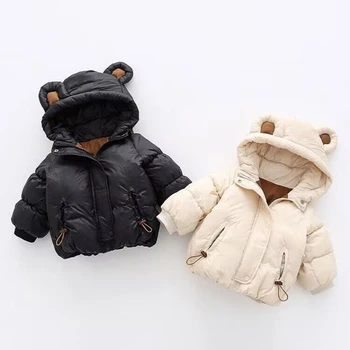 1, 2, 3, 4, 5 лет, осенне-зимняя теплая куртка для девочек, детское пальто с милыми Медвежьими ушками, модная водонепроницаемая верхняя одежда для мальчиков с капюшоном, детская одежда