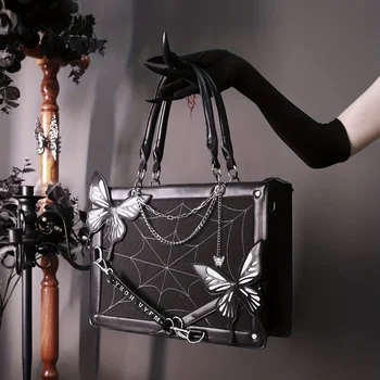 Женская сумка-тоут в готическом стиле с бабочкой, женская сумка через плечо в стиле панк, женская модная сумочка через плечо для девочек
