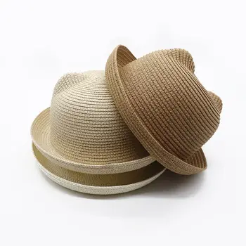 Мягкая Летняя Солнцезащитная шляпа для родителей и детей с мультяшными кошачьими ушками, Детская шляпа с ушками, Соломенная кепка