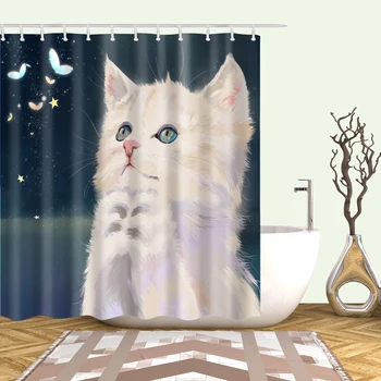 Мультяшные Животные Кошка Птица Жираф Занавески для душа, Занавески для ванной, Водонепроницаемая Полиэфирная занавеска для ванны с 12 крючками
