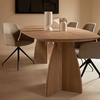 Бревенчатый стол в скандинавском стиле, небольшой бытовой стиль, тихий стол из массива дерева, дизайнерский прямоугольный стол для переговоров