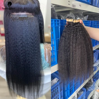 Кудрявая прямая лента для наращивания волос для черных девушек, Кудрявая лента Corase Yaki, Бразильские пучки человеческих волос Remy для черных женщин