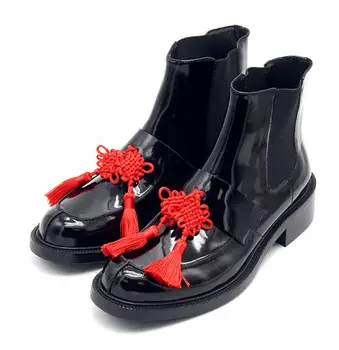 Новые зимние черные мужские ботильоны, мужская обувь с китайским узлом, модные слипоны из натуральной кожи, мужские ботинки 