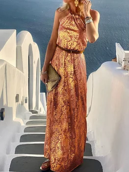 Женское элегантное вечернее платье в пляжном стиле с открытой спиной, без рукавов, на бретелях, летнее праздничное однотонное женское платье Макси, уличная одежда, прямая поставка