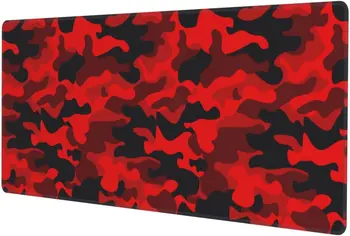 Красно-черный камуфляжный расширенный большой игровой коврик для мыши с нескользящей резиновой основой, коврик для мыши с прошитыми краями 31,5 X 11,8 дюйма