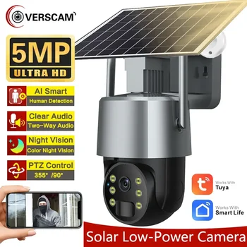 Tuya 5MP 5G/2.4G Солнечная Wifi PTZ Безопасность Наружного Цветного Ночного Видения С Батарейным Питанием Беспроводная Камера Видеонаблюдения Smart Life