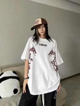 Тяжелая хлопчатобумажная футболка Ssangyong totem в американском ретро-стиле для мужчин и женщин, топ для пары оверсайз, одежда tide y2k, одежда k pop, топы