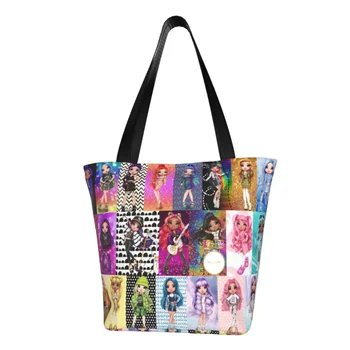 Модная печатная сумка-тоут с высоким коллажем, сумка для покупок из переработанного холста, сумка для покупок из мультфильма и аниме