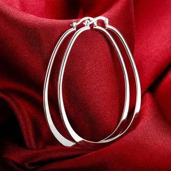 Очаровательная серьга из стерлингового серебра 925 пробы, высококачественная мода для женщин, ювелирные изделия, плоские геометрические длинные Большие серьги, свадебный подарок