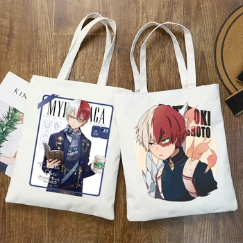 Сумки из аниме Todoroki Shoto с рисунком My Hero Academia, сумки через плечо, сумки для повседневных покупок, сумки для девочек, Женская элегантная холщовая сумка