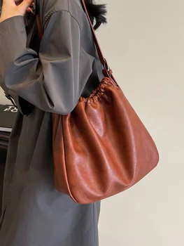 Осенне-зимняя Ретро-сумка Большой емкости 2023, Новая Женская сумка, Модная сумка Через плечо, Усовершенствованная сумка-ведро