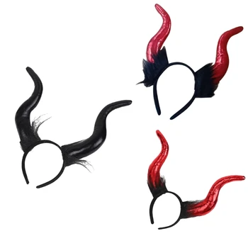 Пушистый обруч для волос в виде рога Дьявола, готический костюм, повязка на голову для тематической вечеринки для взрослых, повязка на голову
