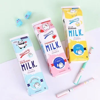 Мультяшный молочный пенал, корейские канцелярские принадлежности Kawaii, креативные сумки для карандашей большой емкости для учеников, возвращающихся в школу