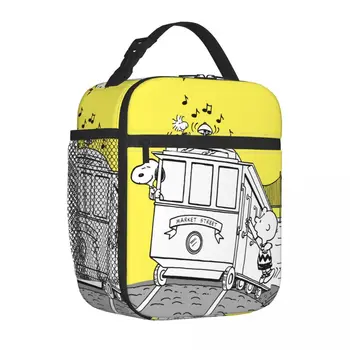 Снупи Вудсток Чарли Браун На тележке, Изолированная сумка для ланча, Сумка-холодильник, Контейнер для еды, Герметичный Ланч-бокс, сумка для пляжного пикника