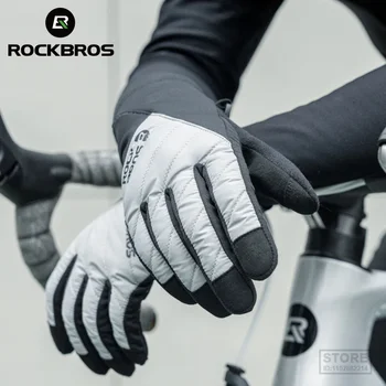 ROCKBROS Велосипедные Перчатки Дышащие Нескользящие Велосипедные Перчатки С Сенсорным Экраном Зимние Термальные Теплые Перчатки С Полным Пальцем Для Верховой езды 