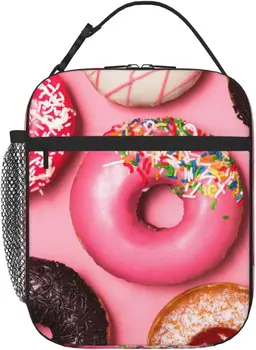 Сумка для ланча с розовым пончиком, женская многоразовая герметичная сумка-холодильник с боковыми карманами для работы, путешествий, пикника