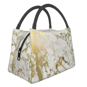 Женские сумки с изоляцией из золотистого мрамора, абстрактный современный геометрический графический узор, ланч-бокс для еды, работа, путешествия