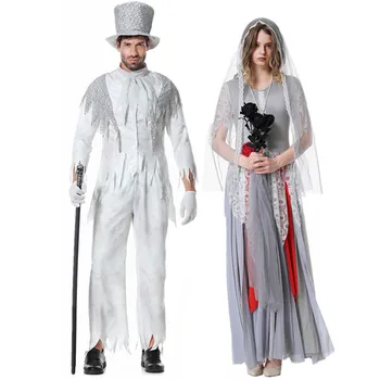 Костюм жениха и невесты с привидениями, косплей, страшный костюм зомби, костюм на Хэллоуин для пары, карнавальная вечеринка для взрослых, наряды