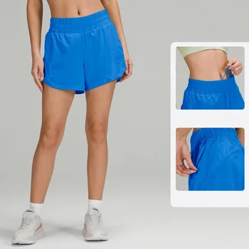 Новые женские шорты для йоги Lulu с боковым карманом на молнии, спортивные шорты для бега, короткие спортивные тренировочные шорты