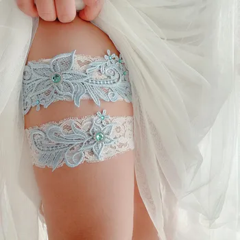 Небесно-голубая Свадебная Кружевная Цветочная Сексуальная женская подвязка для ног с кристаллами, кольцо для бедер, подвязки