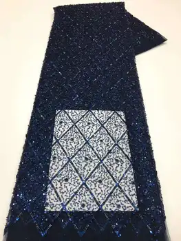 Новейшая французская кружевная ткань с тяжелым бисером 2023 года, высококачественная кружевная ткань с французскими пайетками, расшитая бисером, для пошива вечерних платьев Plarty