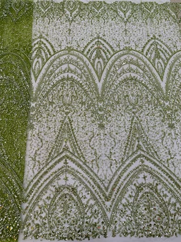 Madison Роскошная Африканская Свадебная кружевная ткань из тяжелого бисера 2024 года, Высококачественная Нигерийская ткань из французского тюля с пайетками для вечернего платья