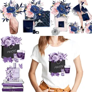 Модный дизайн, нанесенный утюгом на одежду, термонаклейка DIY A-levels, моющиеся фиолетово-синие цветы, нашивки на декор одежды