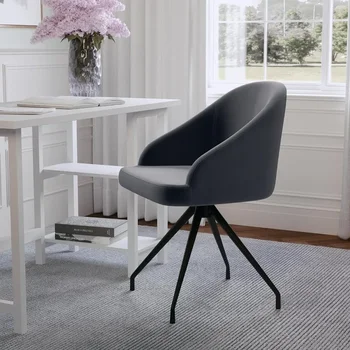 Стационарное вращающееся рабочее кресло с наклонными подлокотниками для домашнего офиса из серого бархата с натертым маслом бронзовым каркасом Компьютерное кресло