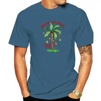 С Рождеством 2021, тропическая рождественская футболка с пальмовым орнаментом