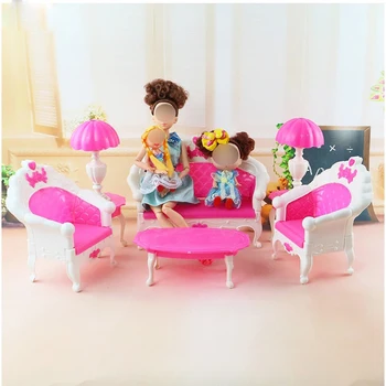 1 комплект Подарок девушке на День рождения Пластиковый Винтажный диван Настольная лампа 8 предметов/Комплект Аксессуары для куклы Барби мода высокое качество