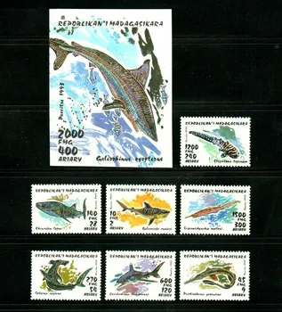 7 штук + 1, Мадагаскар, 1993, Марки с рыбками, настоящие оригинальные почтовые марки, MNH