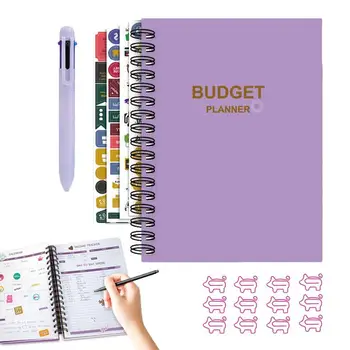 Планировщик бюджета, планировщик счетов и органайзер со спиральным дизайном, Бюджетный блокнот с милой скрепкой в виде свиньи и 6 цветными шариковыми ручками
