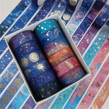 1 коробка Серии Starry Sky с золотым тиснением и бумажной лентой, декоративная наклейка для рукоделия 