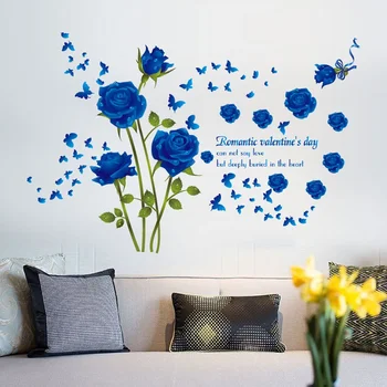 Голубая роза Съемная наклейка на стену из ПВХ Наклейка для домашнего декора Романтические сильно вязкие обои для домашнего декора Pegatinas